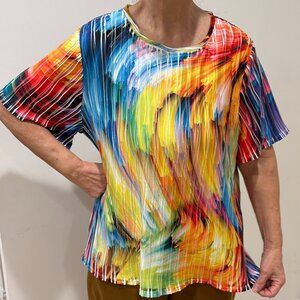 🎁 Sale! 🎁 Lemon Grass colorful pleated top, Art to Wear, Wearable Art, size L